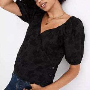 NEW Madewell Puff Short Sleeves Wrap Button Blouse Top in Floral Jacquard $92 S